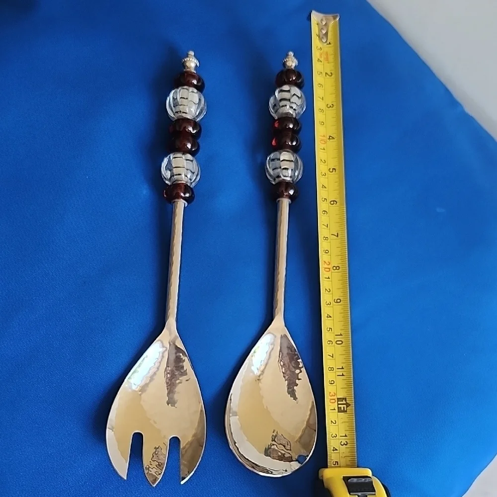 Vintage Silver and Brown Beaded Serving Utensils